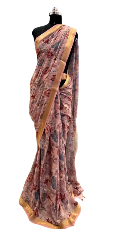 Mauve Mist Floral Chiffon Saree