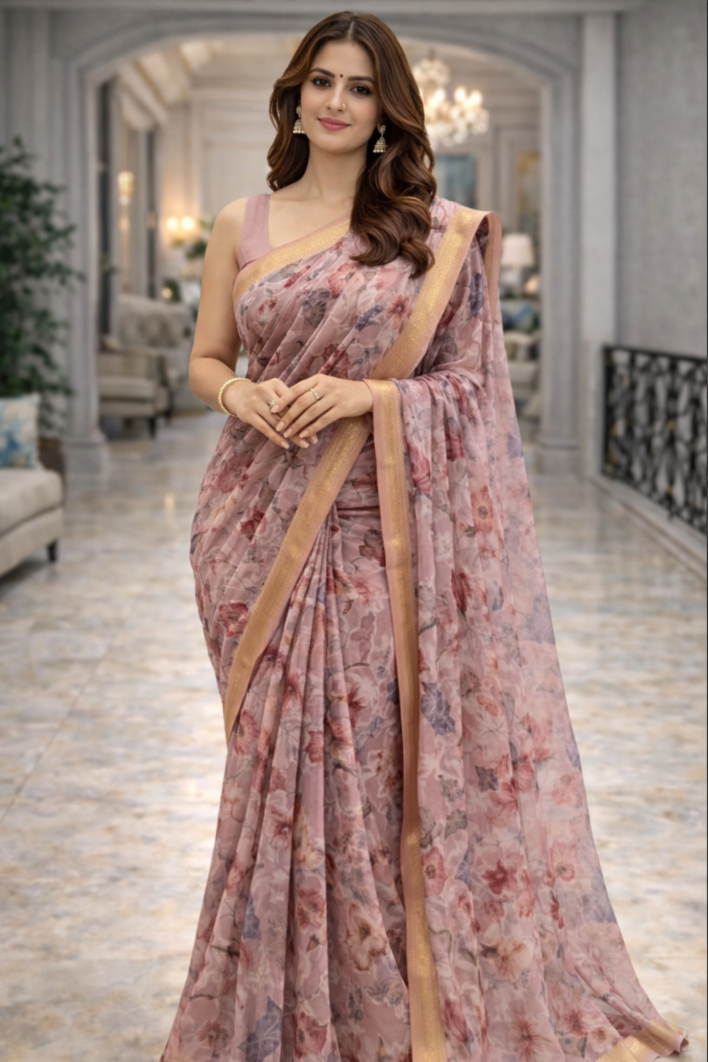 Mauve Mist Floral Chiffon Saree