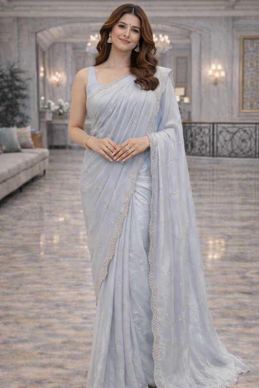 Celestial Mist Shimmer Saree