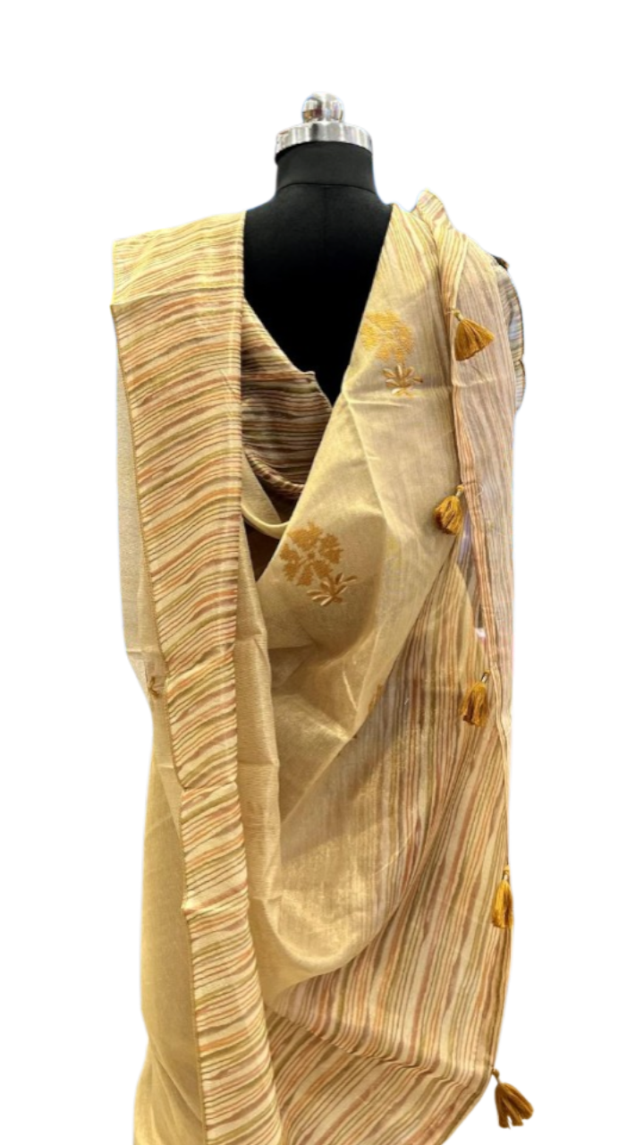 Sahara Gold Striped Chanderi Saree