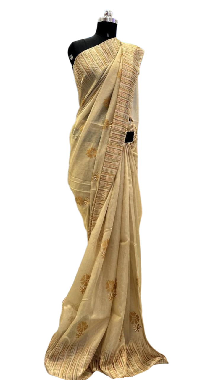 Sahara Gold Striped Chanderi Saree