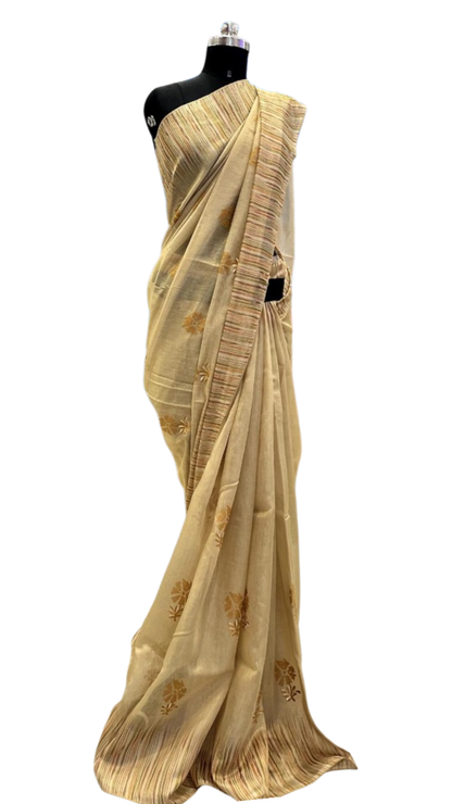 Sahara Gold Striped Chanderi Saree