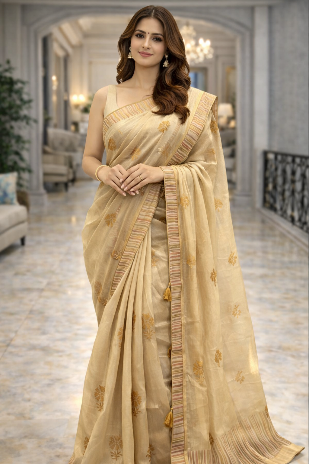 Sahara Gold Striped Chanderi Saree