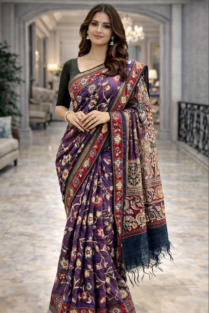 Royal Purple Kalamkari Silk Saree