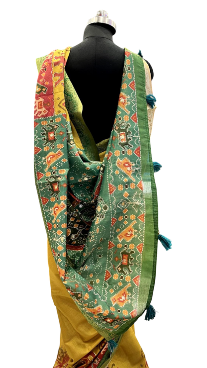 Mustard Heritage Elephant Motif Saree