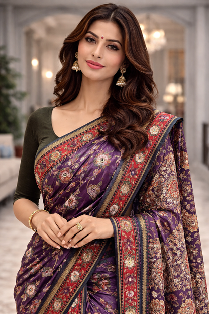 Royal Purple Kalamkari Silk Saree