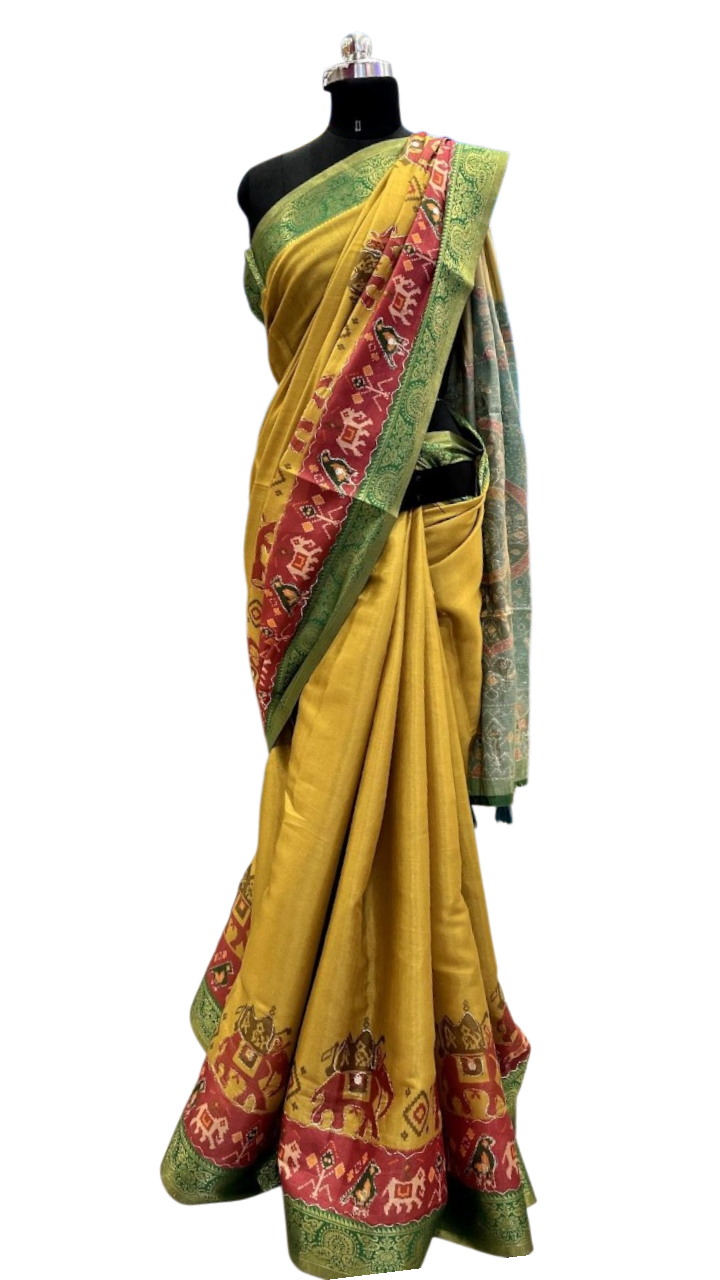 Mustard Heritage Elephant Motif Saree