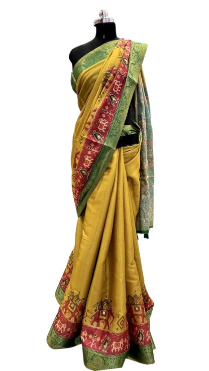 Mustard Heritage Elephant Motif Saree