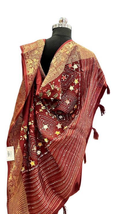 Maroon Royal Bandhani Fusion Saree