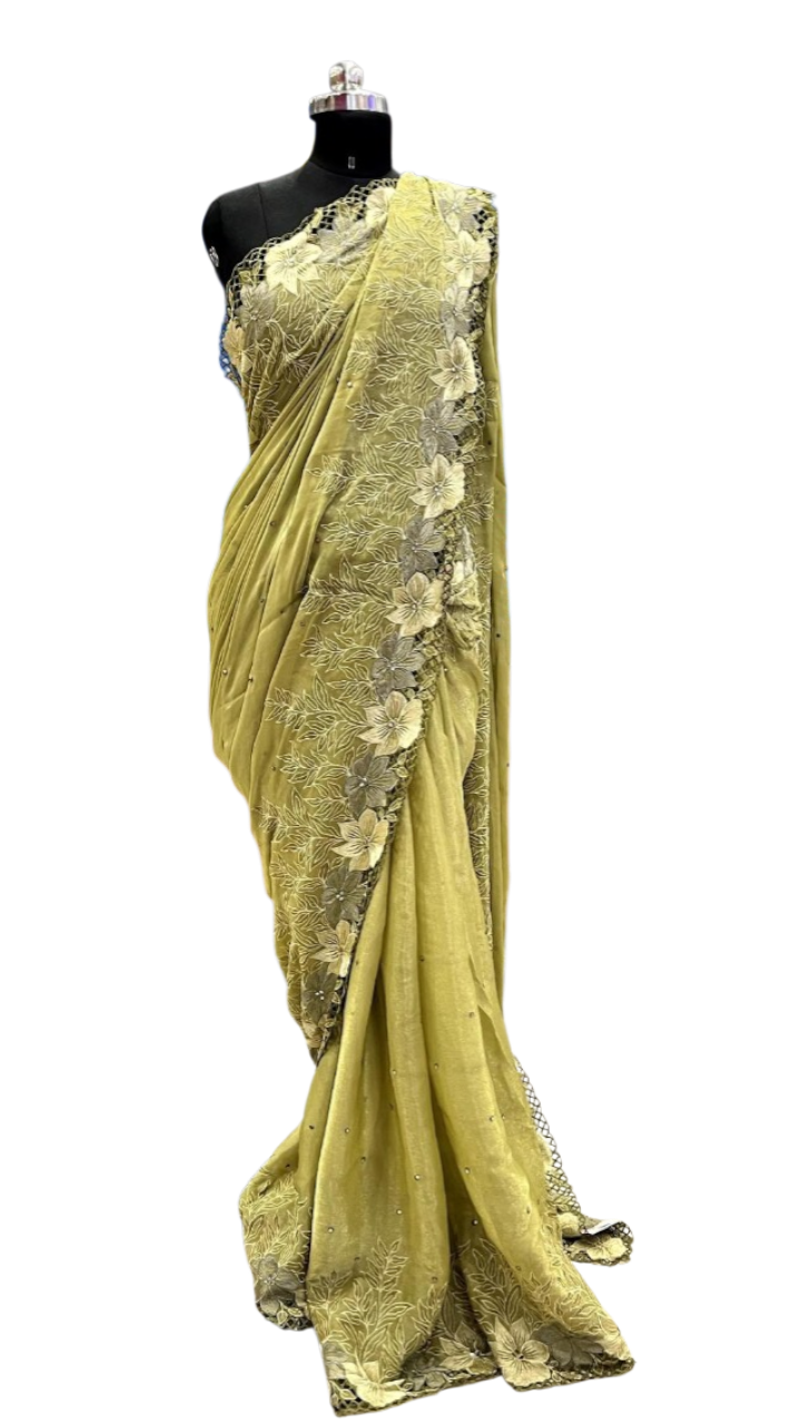 Olive Meadow Floral Cutwork Saree