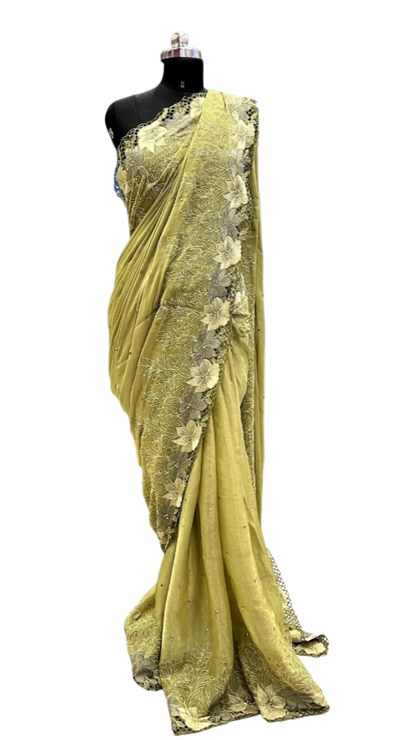 Olive Meadow Floral Cutwork Saree