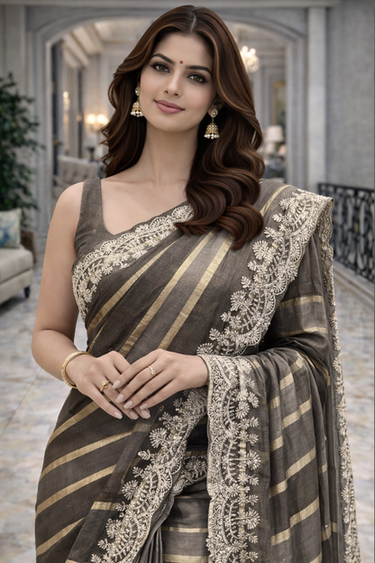 Charcoal Grey Embroidered Grace Saree