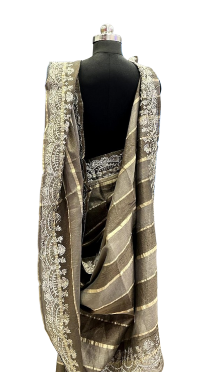 Charcoal Grey Embroidered Grace Saree