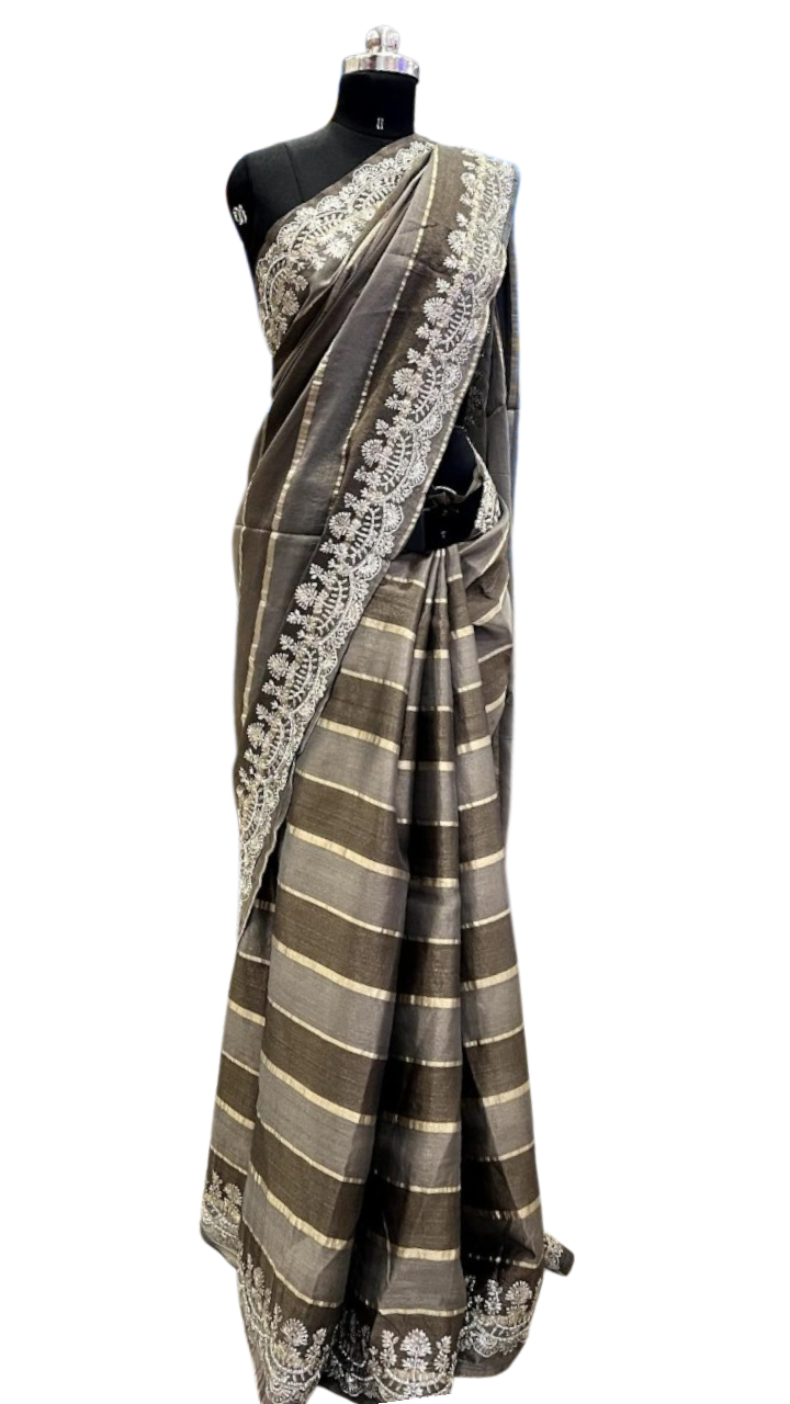 Charcoal Grey Embroidered Grace Saree