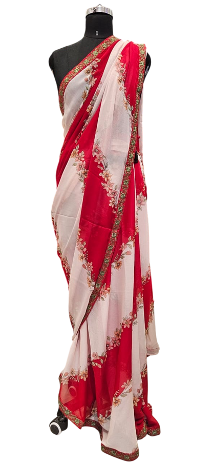 The Crimson Bloom Chiffon Saree