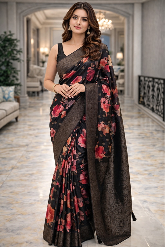 Noir Rose Petal Silk Saree