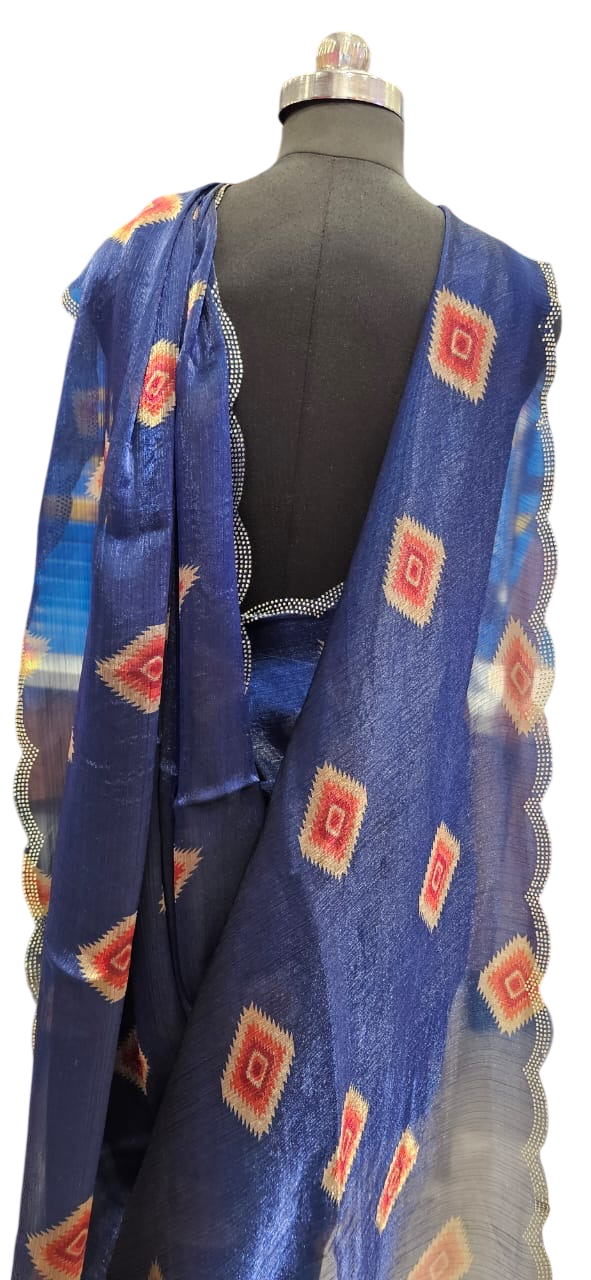 The Midnight Ikat Scallop Saree
