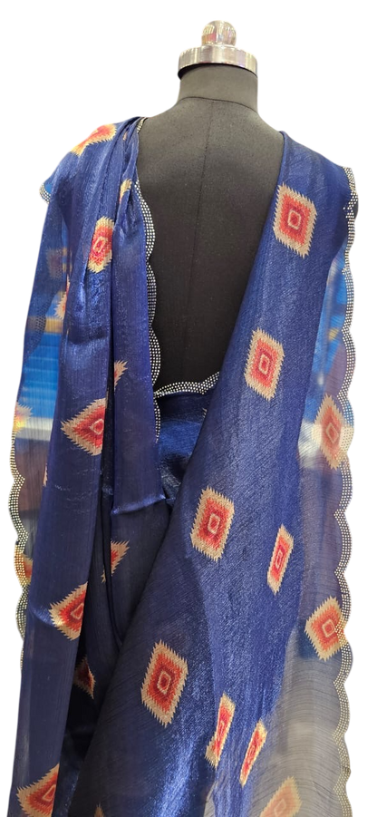 The Midnight Ikat Scallop Saree