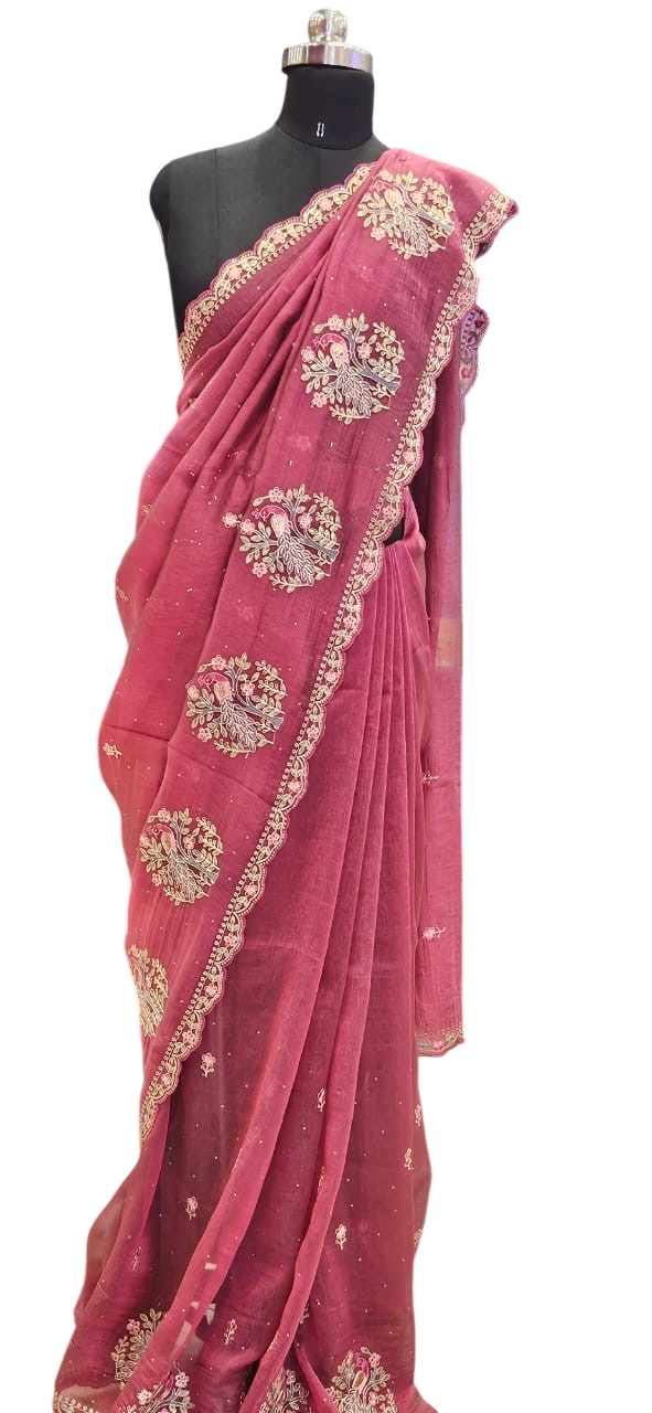 The Wine Aura Scalloped  Saree