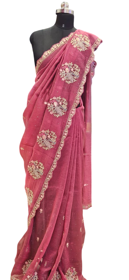 The Wine Aura Scalloped  Saree