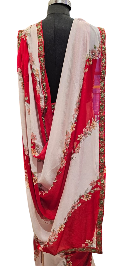 The Crimson Bloom Chiffon Saree