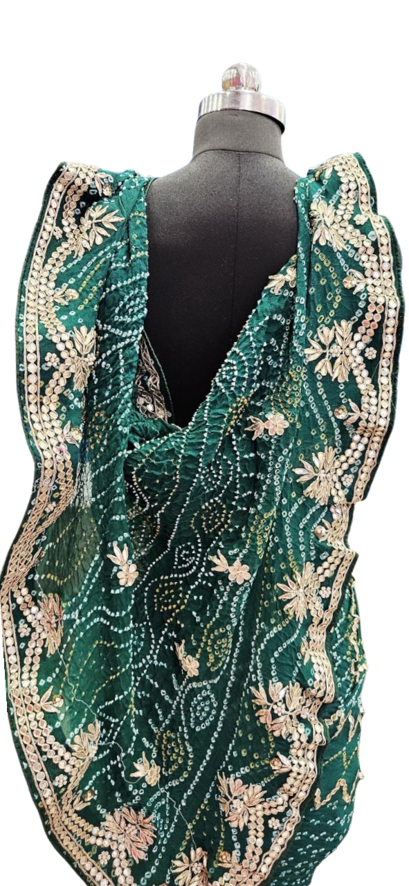 Emerald Green Bandhani Embroidered Saree