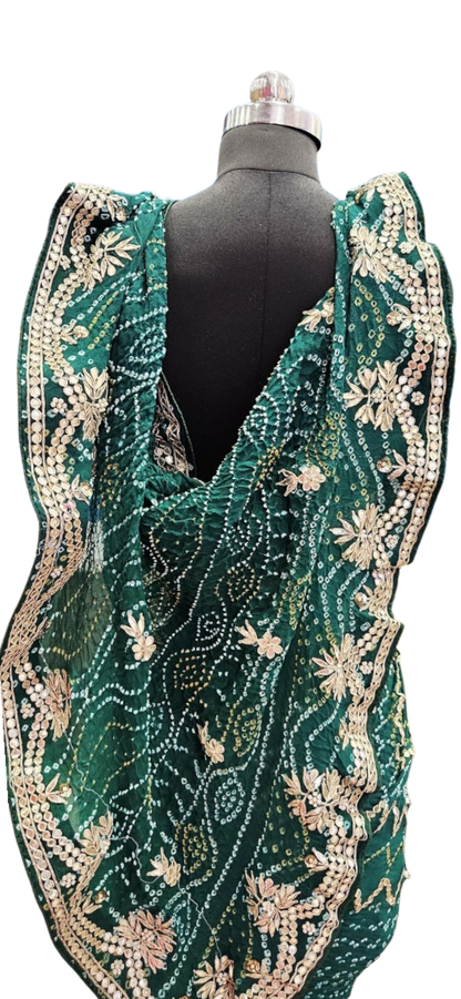 Emerald Green Bandhani Embroidered Saree
