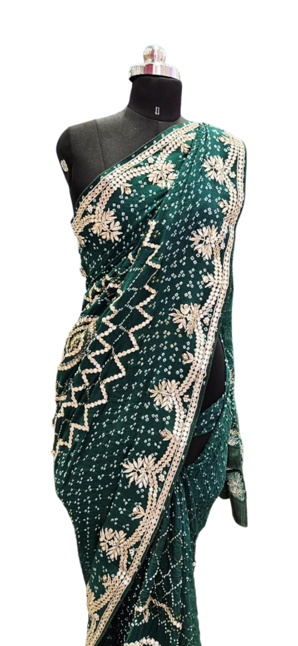 Emerald Green Bandhani Embroidered Saree