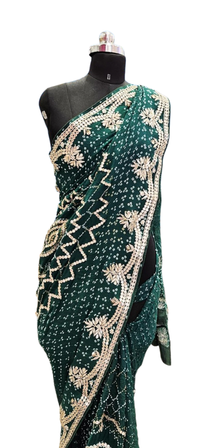Emerald Green Bandhani Embroidered Saree