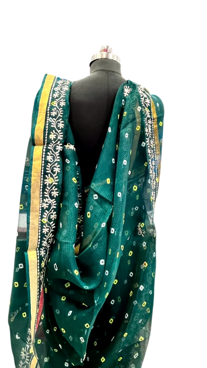 Forest Green Bandhani Embroidered Saree