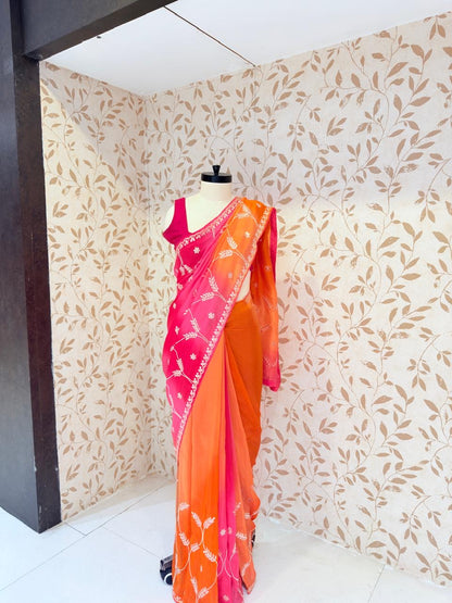 Pure chiffon saree in pastel tone (1004)