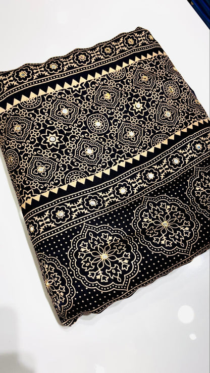 The Crimson Velvet & Ajrakh print with mirror work