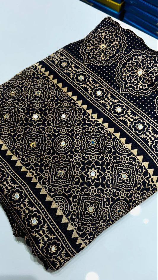 The Crimson Velvet & Ajrakh print with mirror work