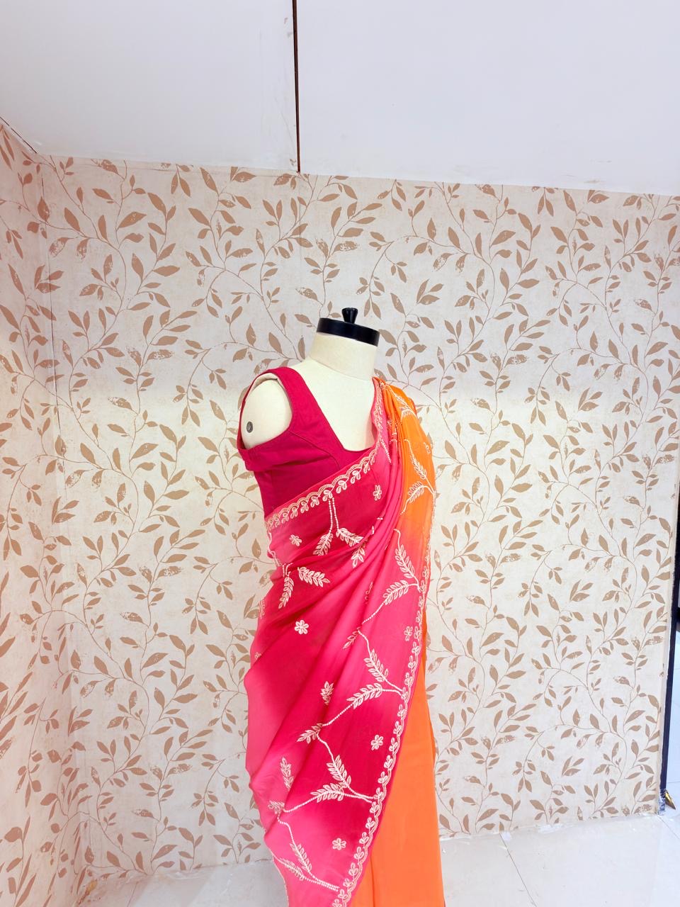 Pure chiffon saree in pastel tone (1004)