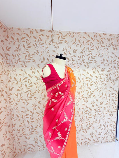 Pure chiffon saree in pastel tone (1004)