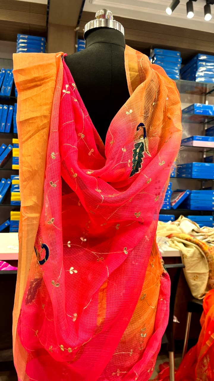 Sunset Peacock Embroidered Saree