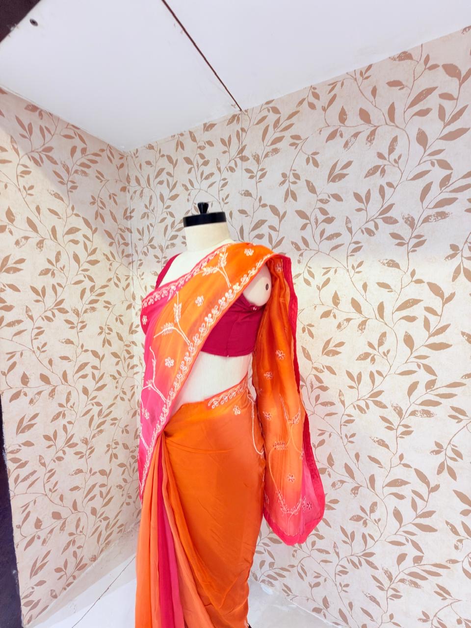 Pure chiffon saree in pastel tone (1004)