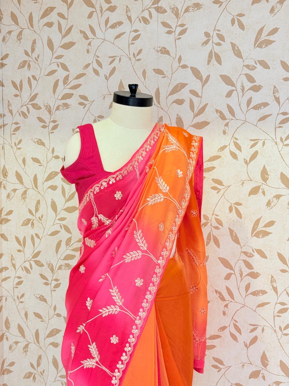 Pure chiffon saree in pastel tone (1004)