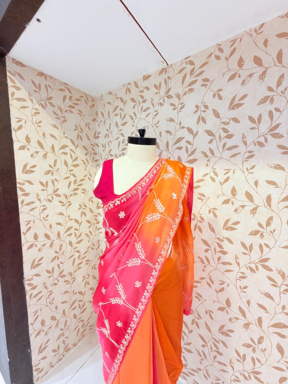 Pure chiffon saree in pastel tone (1004)