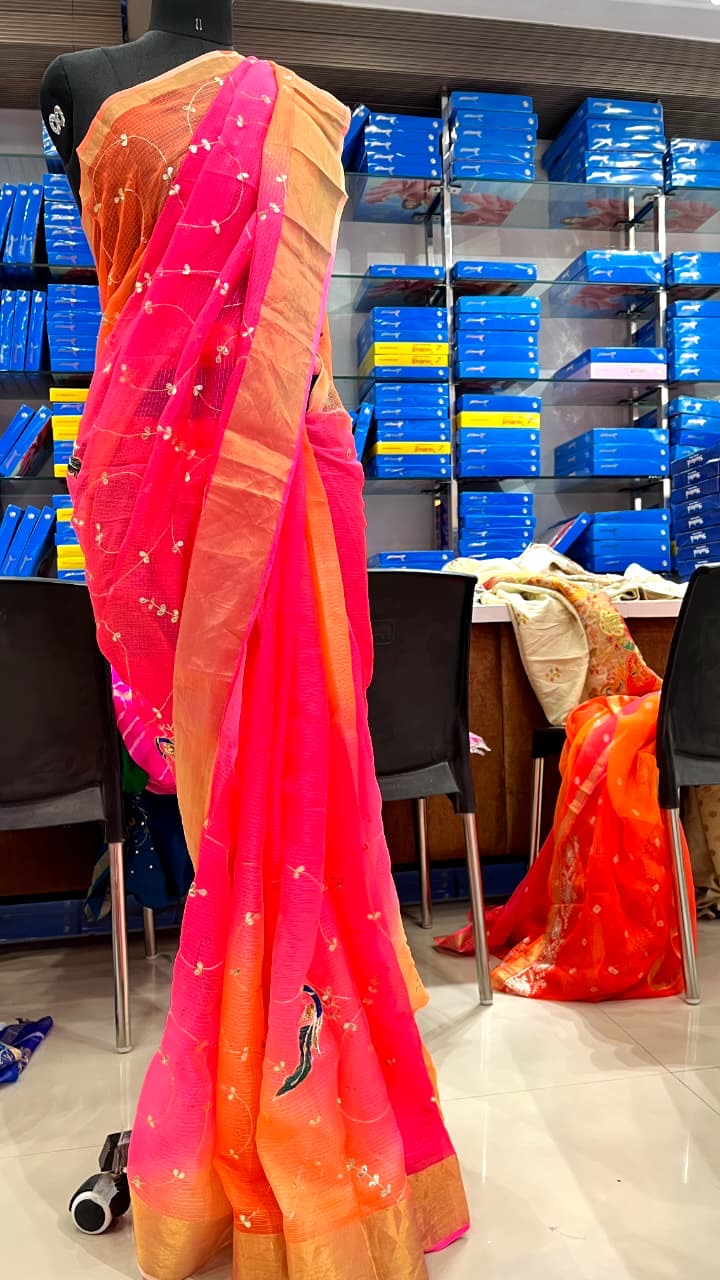 Sunset Peacock Embroidered Saree