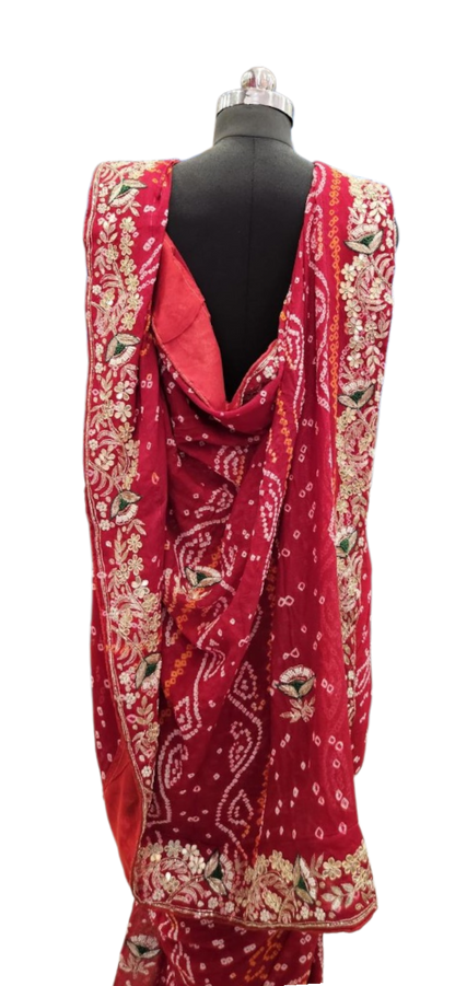 Royal Maroon Bandhani  Embroidered Saree