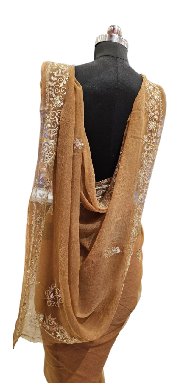 Mocha Elegance Embroidered Saree
