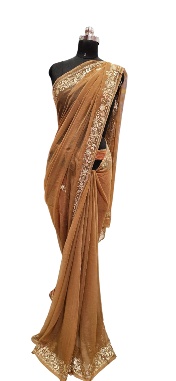 Mocha Elegance Embroidered Saree