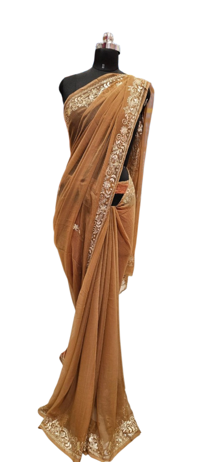 Mocha Elegance Embroidered Saree