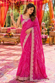 Rani Pink Bandhani Mirrorwork Saree