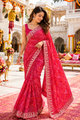 Rani Red Bandhani Embroidered Saree