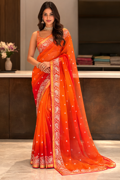 Tangerine Paisley Elegance Saree