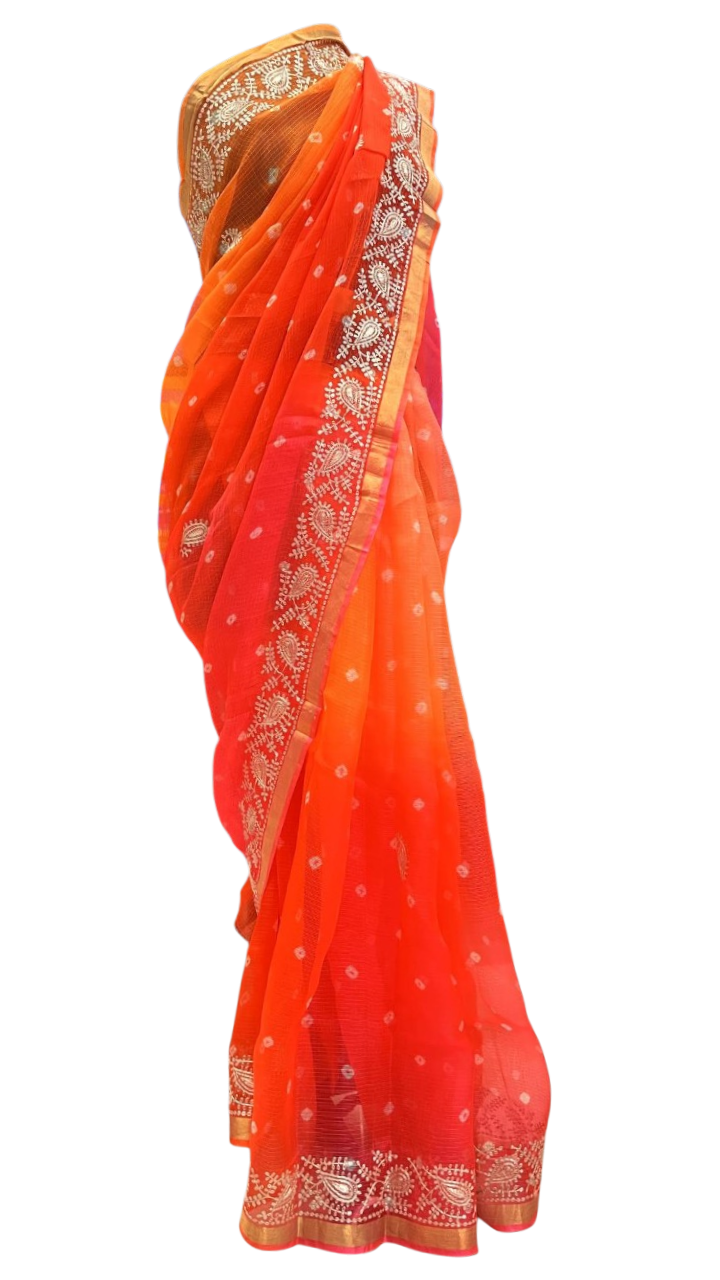 Tangerine Paisley Elegance Saree
