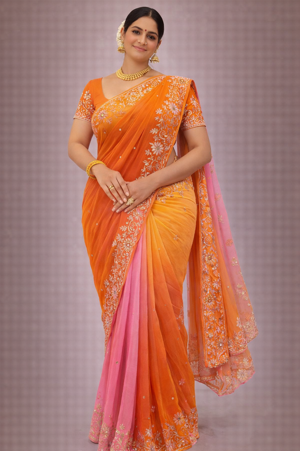 Sunset Bloom Ombre Saree