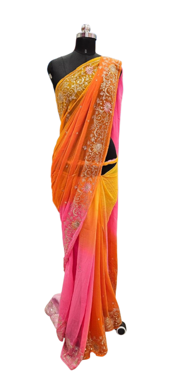 Sunset Bloom Ombre Saree
